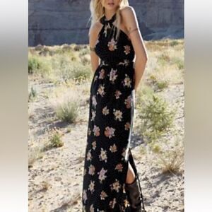 Free People Vintage Floral Halter Maxi Dress Jersey‎ Knit Size XS